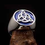 Nicely crafted Men's Triquetra Ring Celtic Triskelion Knot Blue - Sterling Silver - BikeRing4u