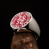 Nicely crafted Men's ancient red Viking Runes Ring - Sterling Silver - BikeRing4u