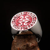 Nicely crafted Men's ancient red Viking Runes Ring - Sterling Silver - BikeRing4u