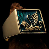 Perfectly crafted Men's Ring winged Lion of Venice Blue - Solid Brass - BikeRing4u
