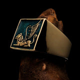Perfectly crafted Men's Ring winged Lion of Venice Blue - Solid Brass - BikeRing4u