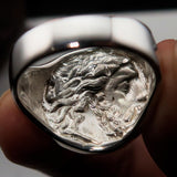 Men's Sterling Silver ancient Greek Tetradrachm Horseman Ring Alexander the Great - BikeRing4u