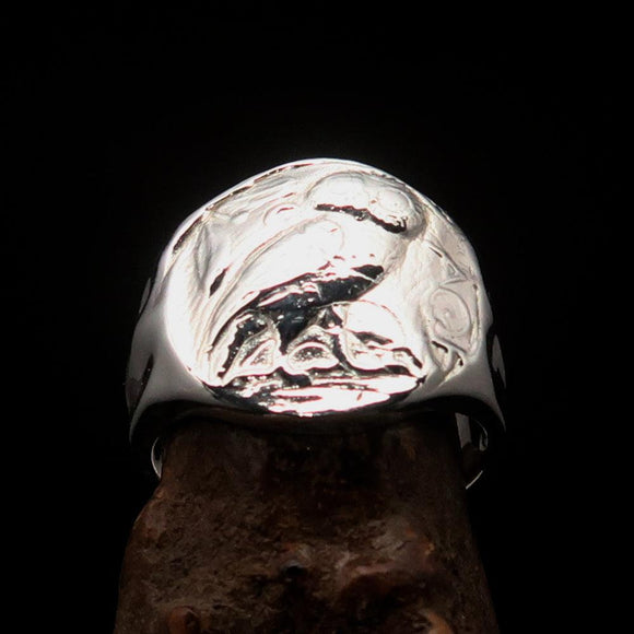 Men's Sterling Silver ancient Greek Drachma Coin Owl Ring - BikeRing4u