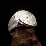 Men's Sterling Silver ancient Roman Coin Men's Elephant Ring Antonius Pius - BikeRing4u