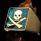 Perfectly crafted Men's Chef Skull Ring Crossed Fork Knife Blue - Solid Brass - BikeRing4u