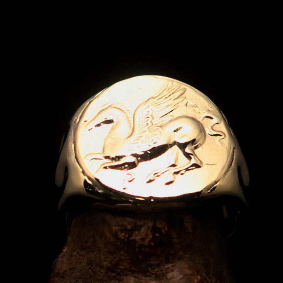 Men's ancient Corinthian Pegasus Coin Ring Greek Goddess Athena - Brass - BikeRing4u