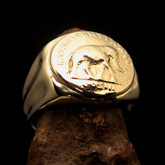 Men's ancient Roman Coin Men's Elephant Ring Antonius Pius - solid Brass - BikeRing4u