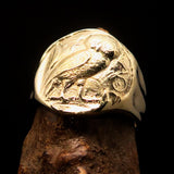 Men's ancient Greek Drachma Coin Owl Ring - Solid Brass - BikeRing4u