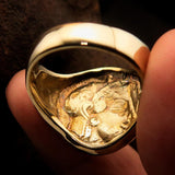 Men's ancient Greek Drachma Coin Owl Ring - Solid Brass - BikeRing4u