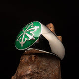Perfectly crafted domed Men's green Unity Ring - Sterling Silver - BikeRing4u