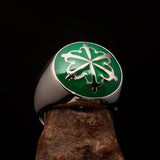 Perfectly crafted domed Men's green Unity Ring - Sterling Silver - BikeRing4u