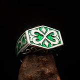 Excellent crafted Men's Medieval Ring green Oriental Crest Sterling Silver - BikeRing4u