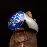 Perfectly crafted domed Men's blue Unity Ring - Sterling Silver - BikeRing4u