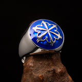 Perfectly crafted domed Men's blue Unity Ring - Sterling Silver - BikeRing4u