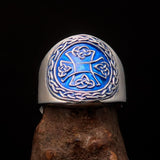 Excellent crafted ancient blue Celtic Birgit's Cross Men's Ring - Sterling Silver - BikeRing4u