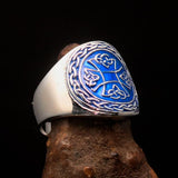 Excellent crafted ancient blue Celtic Birgit's Cross Men's Ring - Sterling Silver - BikeRing4u