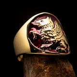 Excellent crafted Men's winged red Lion Griffin Ring - Solid Brass - BikeRing4u