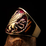 Excellent crafted Men's winged red Lion Griffin Ring - Solid Brass - BikeRing4u
