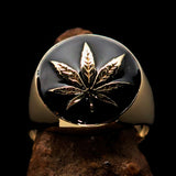 Brass Marihuana Leaf Men's Ring in Black - BikeRing4u