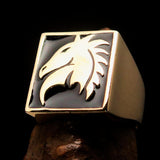 Excellent crafted Men's Chess Ring Black Horse Head - Solid Brass - BikeRing4u
