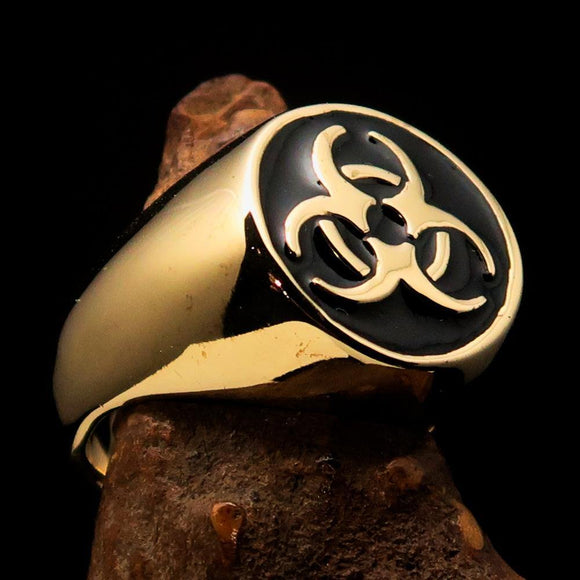 Nicely crafted Men's Bio Hazard Ring black Toxic Waste Symbol - Solid Brass - BikeRing4u