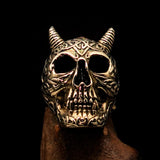 Excellent crafted Men's Brass Devil Biker Ring Celtic Runes Skull - BikeRing4u