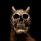 Excellent crafted Men's Brass Devil Biker Ring Celtic Runes Skull - BikeRing4u