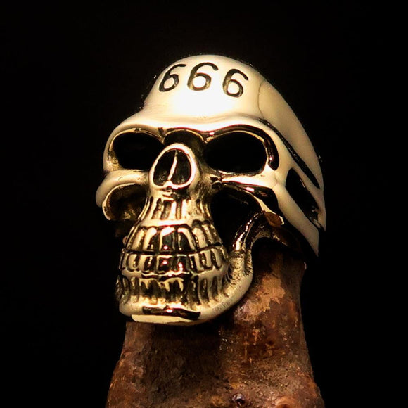 Excellent crafted Men's Devil Skull Ring 666 on Forehead - Solid Brass - BikeRing4u