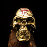 Excellent crafted Men's Skull Ring red Eye of Ra - Solid Brass - BikeRing4u