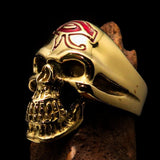 Excellent crafted Men's Skull Ring red Eye of Ra - Solid Brass - BikeRing4u