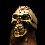 Excellent crafted Men's Skull Ring red Eye of Ra - Solid Brass - BikeRing4u