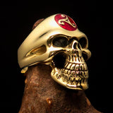 Excellent crafted Men's Celtic Triskelia red Triad Skull Ring - solid Brass - BikeRing4u