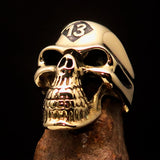 Excellent crafted Men's Biker Skull Ring black Diamond Lucky 13 - Solid Brass - BikeRing4u