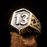 Excellent crafted Men's Biker Ring Black Number 13 - Solid Brass - BikeRing4u
