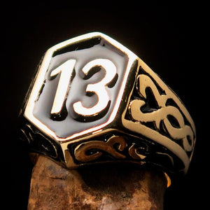 Excellent crafted Men's Biker Ring Black Number 13 - Solid Brass - BikeRing4u