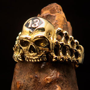 Excellent crafted Men's Skull and Bones Ring black Number 13 - Brass - BikeRing4u
