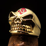 Excellent Crafted Men's red Number 13 Gnome Skull Ring - solid Brass - BikeRing4u