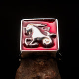 Excellent crafted Men's Zodiac Ring red Star Sign Capricorn - Sterling Silver - BikeRing4u