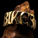 Excellent crafted One Word BIKER Ring - solid Brass - BikeRing4u