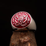 Excellent domed Men's Ring red Celtic Triquetra Knot - Sterling Silver - BikeRing4u
