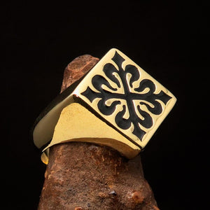 Excellent crafted Men's Black Fleur de Lis Cross Ring - solid Brass - BikeRing4u