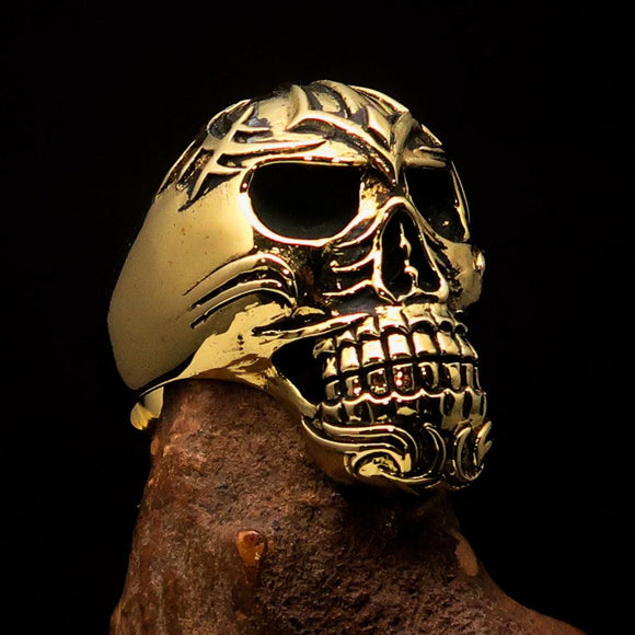 Excellent crafted Men's Biker Tribal Skull Ring - Solid Brass - BikeRing4u