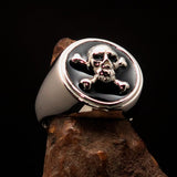 Nicely crafted Men's Pirate Ring black Jolly Roger crossed Bones Skull - Sterling Silver - BikeRing4u