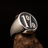 Nicely crafted Men's Outlaw Ring oval Black 1% Percent Symbol - Sterling Silver - BikeRing4u