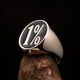 Nicely crafted Men's Outlaw Ring oval Black 1% Percent Symbol - Sterling Silver - BikeRing4u