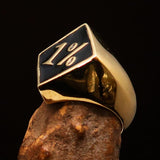 Men's Brass Biker Ring Diamond shaped 1% Percent Outlaw Symbol Black - BikeRing4u