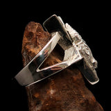 Excellent crafted Men's Sterling Silver Ring Goat Head Pentagram - BikeRing4u
