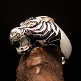 Excellent crafted Men's Animal Ring black Male Tiger - Sterling Silver - BikeRing4u