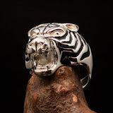 Excellent crafted Men's Animal Ring black Male Tiger - Sterling Silver - BikeRing4u