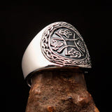 Excellent crafted ancient black Celtic Birgit's Cross Men's Ring - Sterling Silver - BikeRing4u